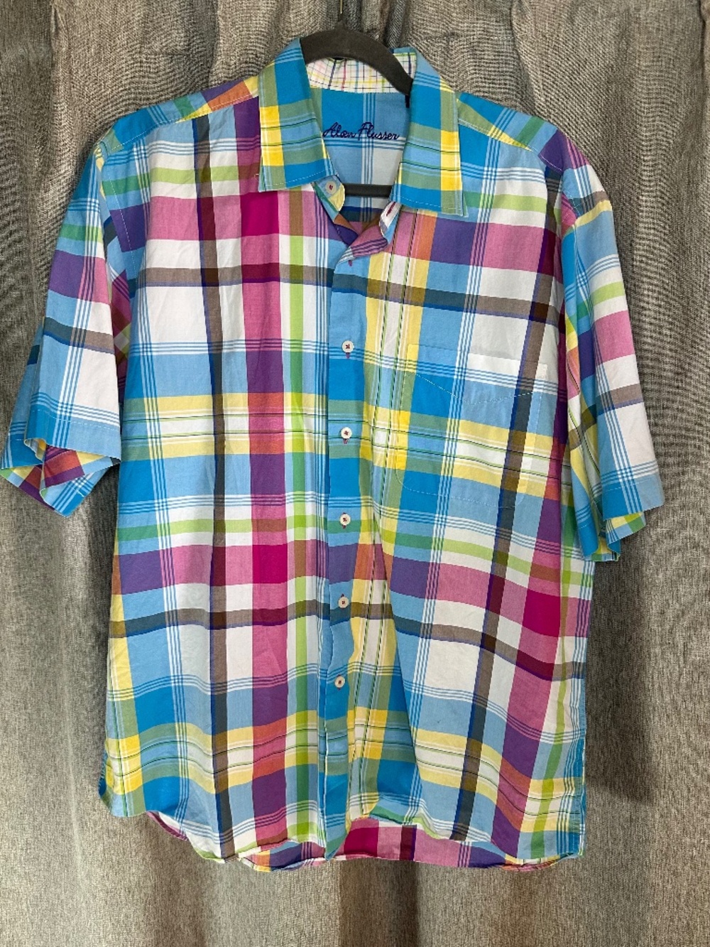 Alan Flusser Men's Multicolor Plaid Short Sleeve Button Down Shirt Large